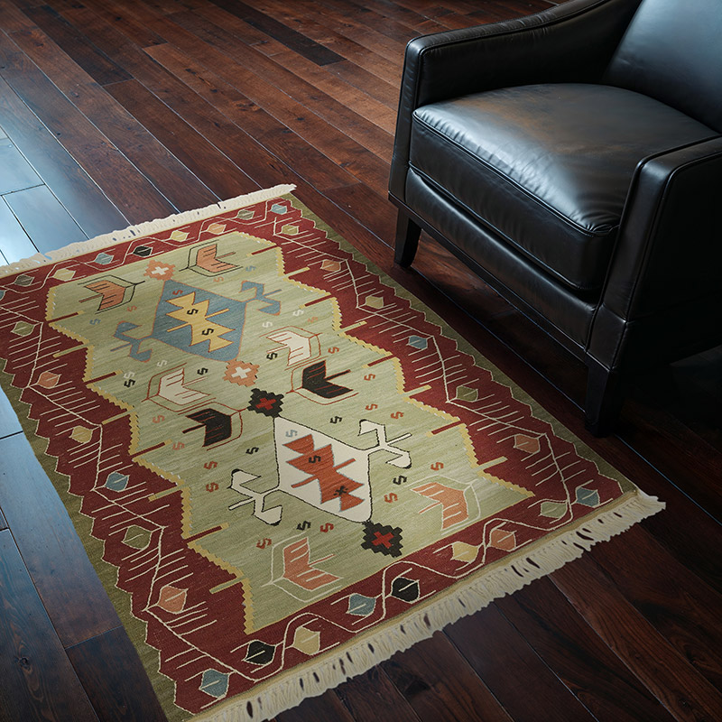 Green, Red New Handwoven Turkish Kilim Rug - K0028399