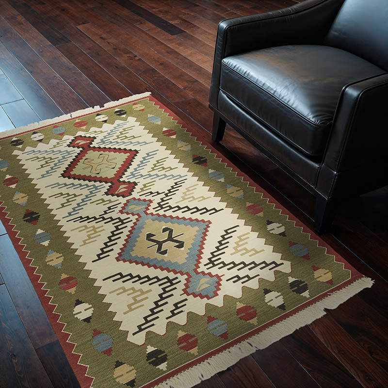 Bej, Yeşil Yeni El Dokuma Kilim - K0028400