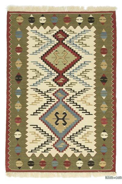 Beige, Green New Handwoven Turkish Kilim Rug