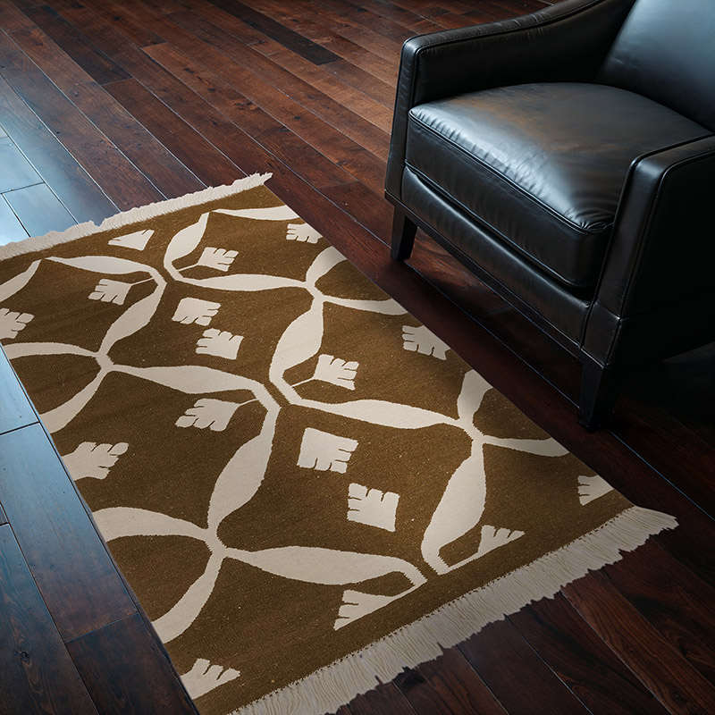 Brown, Beige New Handwoven Turkish Kilim Rug - 3' 1" x 4' 11" (37" x 59") - K0028408