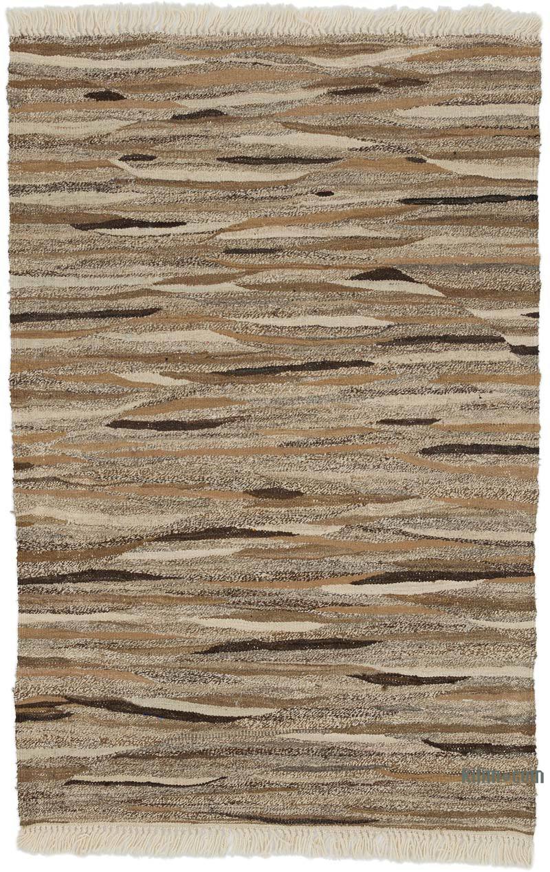 Kahverengi, Bej Yeni Kök Boya El Dokuma Kilim - 88 cm x 133 cm - K0028409