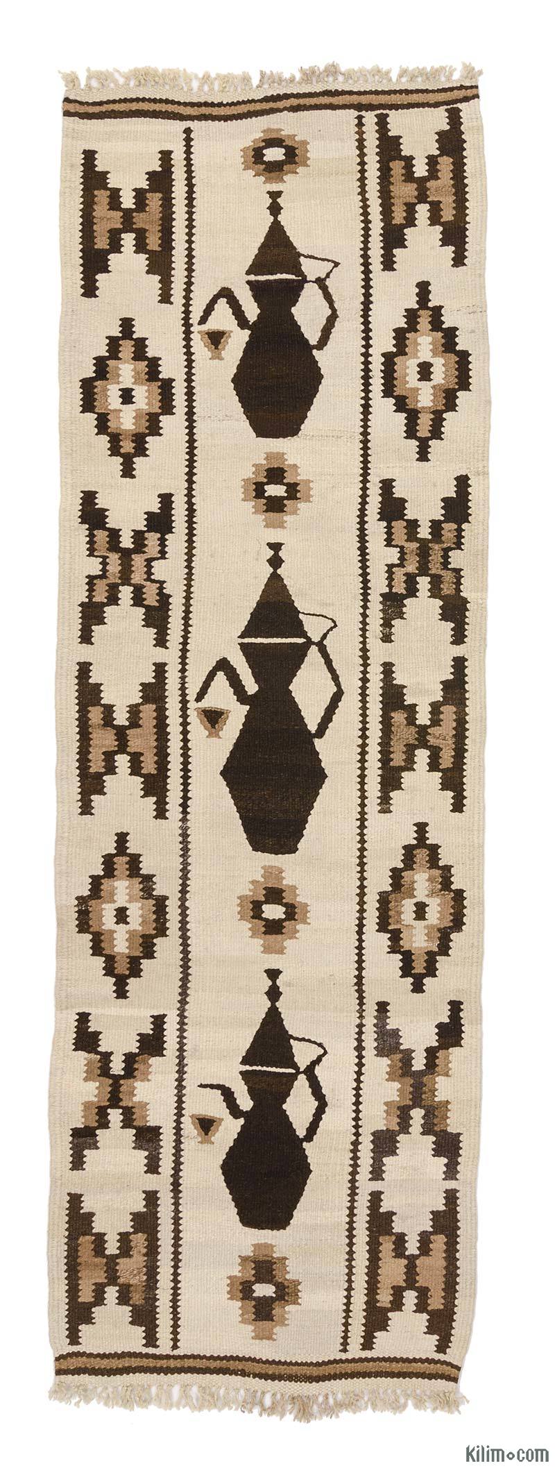 Beige, Brown Vintage Tribal Kilim Runner - 2' 11" x 8' 11" (35" x 107") - K0028620