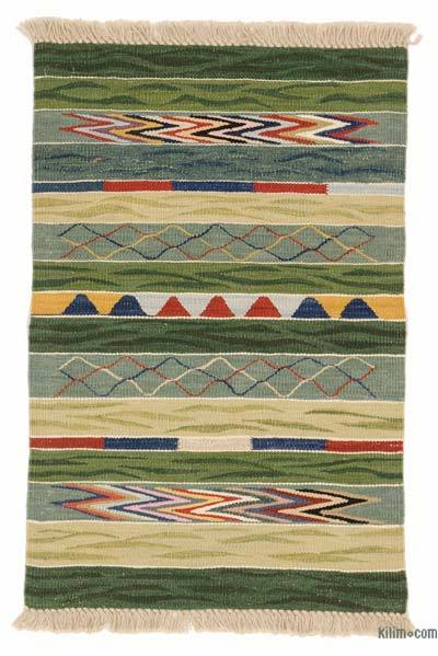 Yeşil, Çok Renkli Yeni Kök Boya El Dokuma Kilim