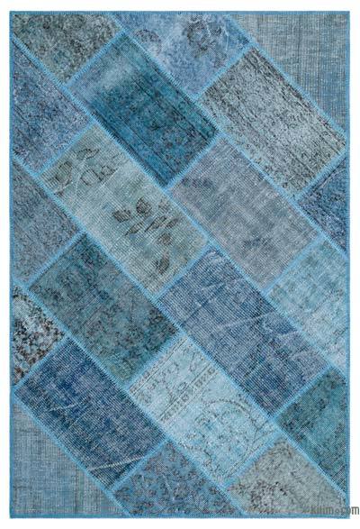 Blue Patchwork Hand-Knotted Turkish Rug - 3' 11" x 5' 11" (47 in. x 71 in.)