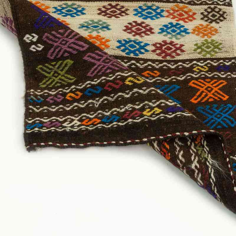 Brown, Multicolor Vintage Turkish Kilim Runner - 2' 4" x 8' 8" (28" x 104") - K0032552