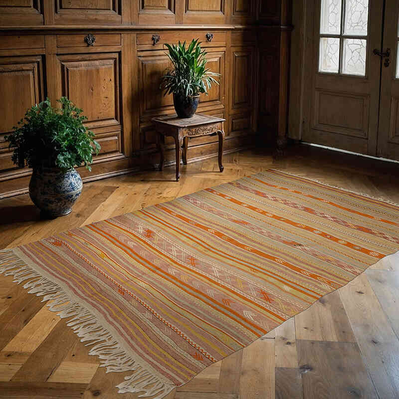 Multicolor Alfombra Vintage Fethiye Kilim - 150 cm x 222 cm - K0033090