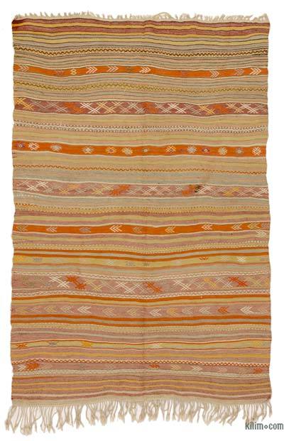 Multicolor Vintage Fethiye Kilim Rug - 4' 11" x 7' 3" (59 in. x 87 in.)