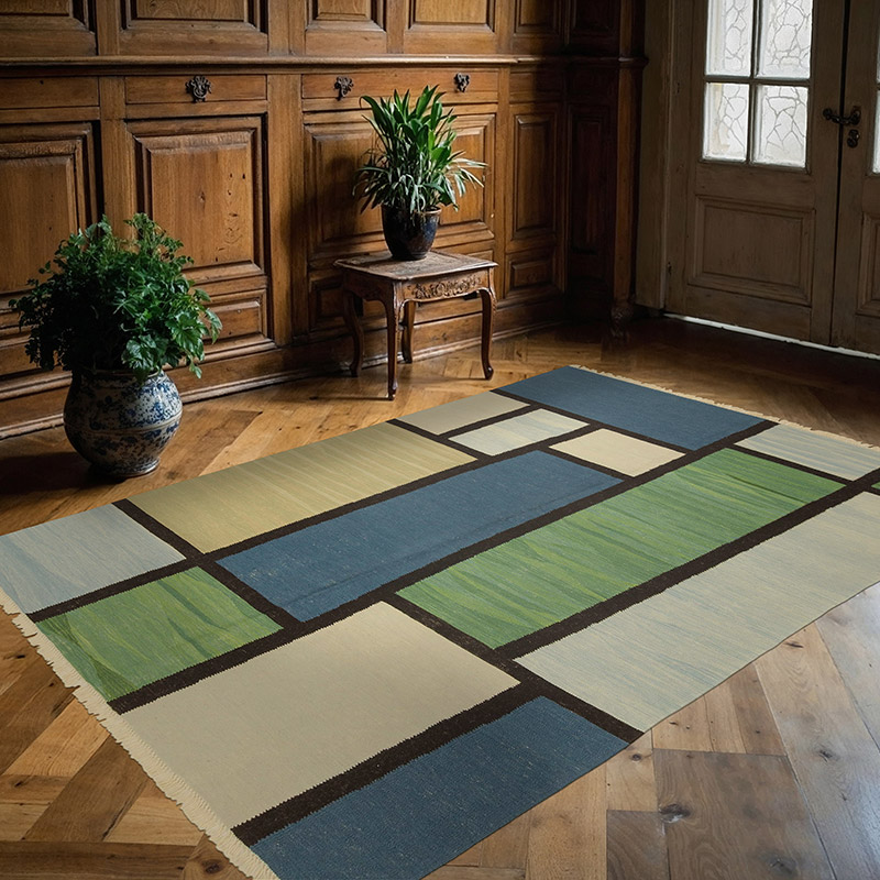 Blue, Green New Handwoven Turkish Kilim Rug - K0033120