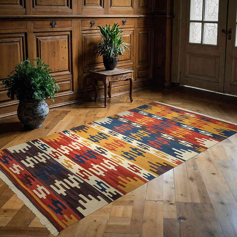 Multicolor New Handwoven Turkish Kilim Rug - 4' 7" x 8' 6" (55" x 102") - K0033124