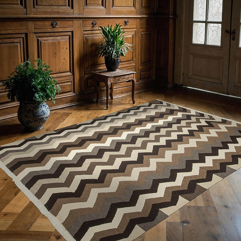 Kahverengi, Bej Yeni Kök Boya El Dokuma Kilim - 178 cm x 238 cm - K0033126