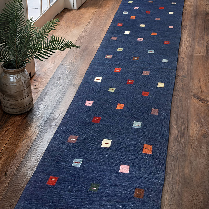 Blue New Turkish Kilim Runner - K0033134