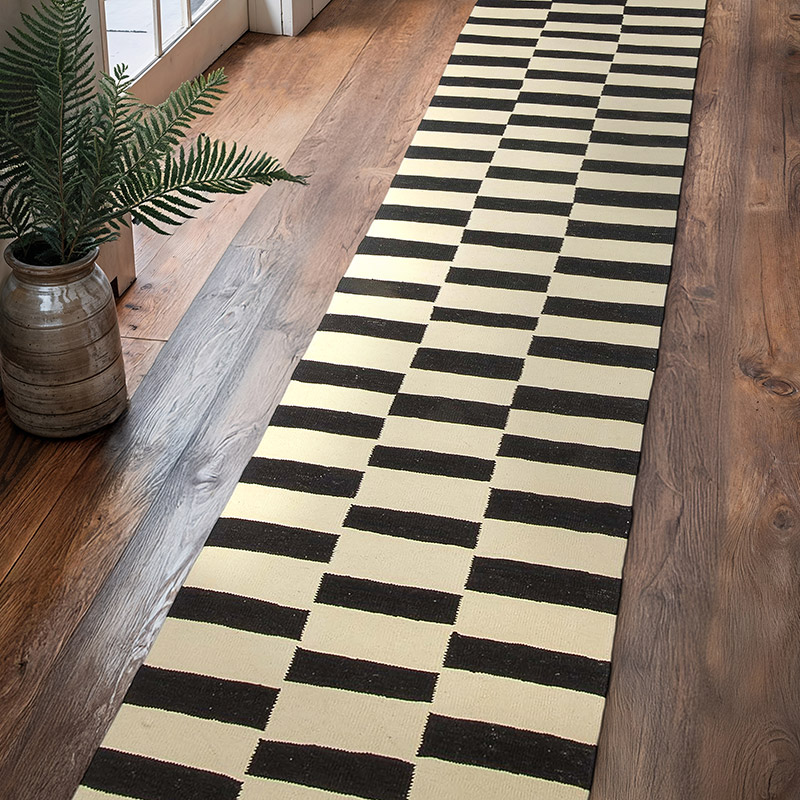 Black, Beige New Turkish Kilim Runner - K0033135