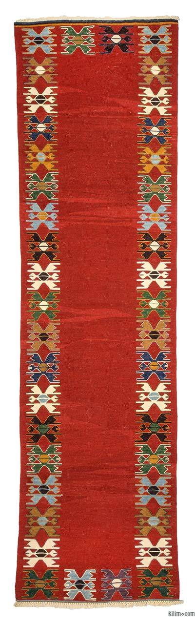 Red New Turkish Kilim Runner - 2' 10" x 10' 4" (34 in. x 124 in.)