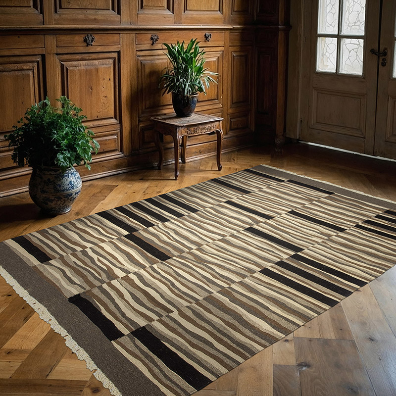 Brown, Beige New Handwoven Turkish Kilim Rug - K0033151