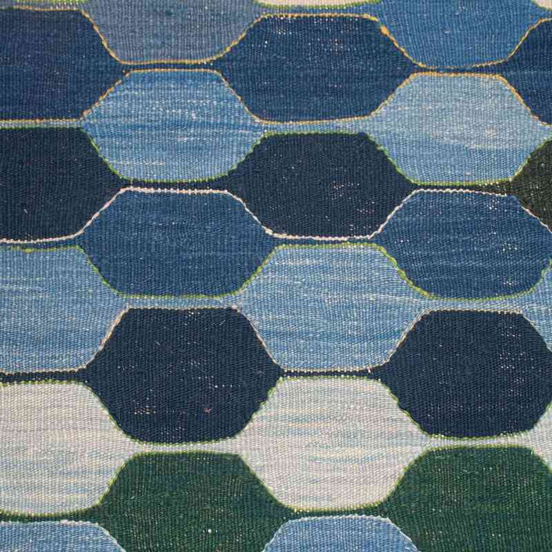 Blue, Green New Turkish Kilim Runner - K0033163