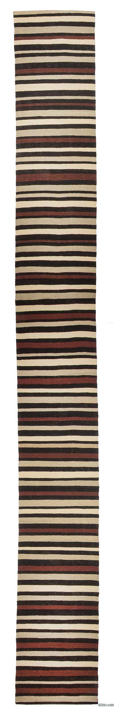 Marrón, Beige Nuevo Kilim Turco De Pasillo