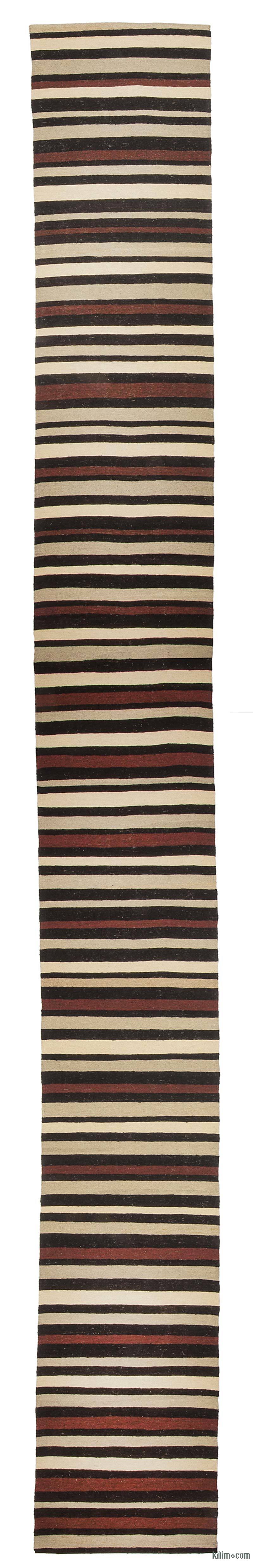 Marrón, Beige Nuevo Kilim Turco De Pasillo - K0033164