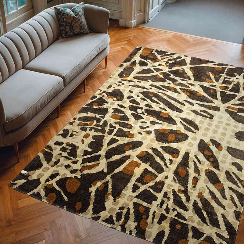 Marrón, Beige Nueva Alfombra Turca De Pila - 204 cm x 276 cm - K0033168