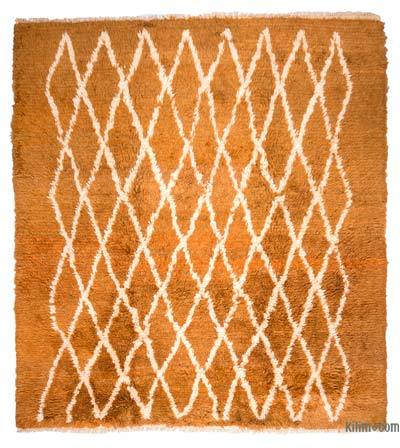 Yellow, Beige Moroccan Style Hand-Knotted Tulu Rug - 8' 4" x 9' 2" (100 in. x 110 in.)
