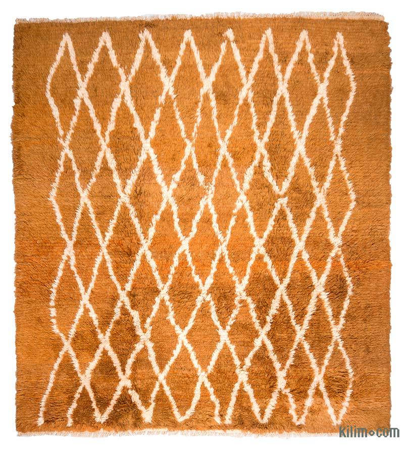 Sarı, Bej Yeni Fas Stili El Dokuma Tulu - 255 cm x 280 cm - K0033187