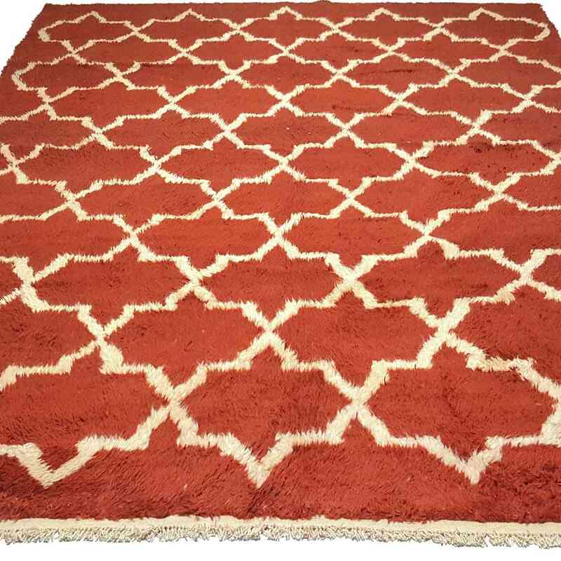 Red, Beige Moroccan Style Hand-Knotted Tulu Rug - 8' 8" x 11' 10" (104 in. x 142 in.) - K0033191