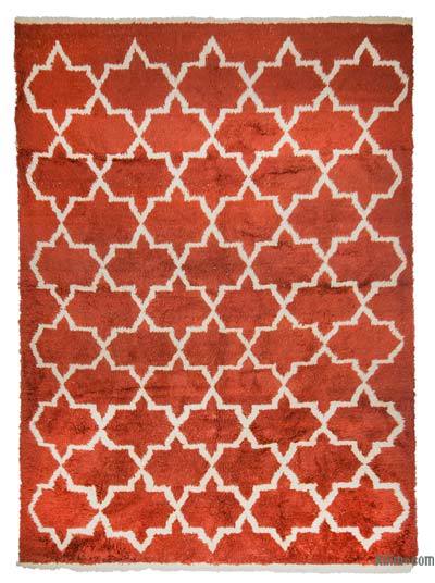 Kırmızı, Bej Fas Stili El Dokuma Tülü - 263 cm x 360 cm