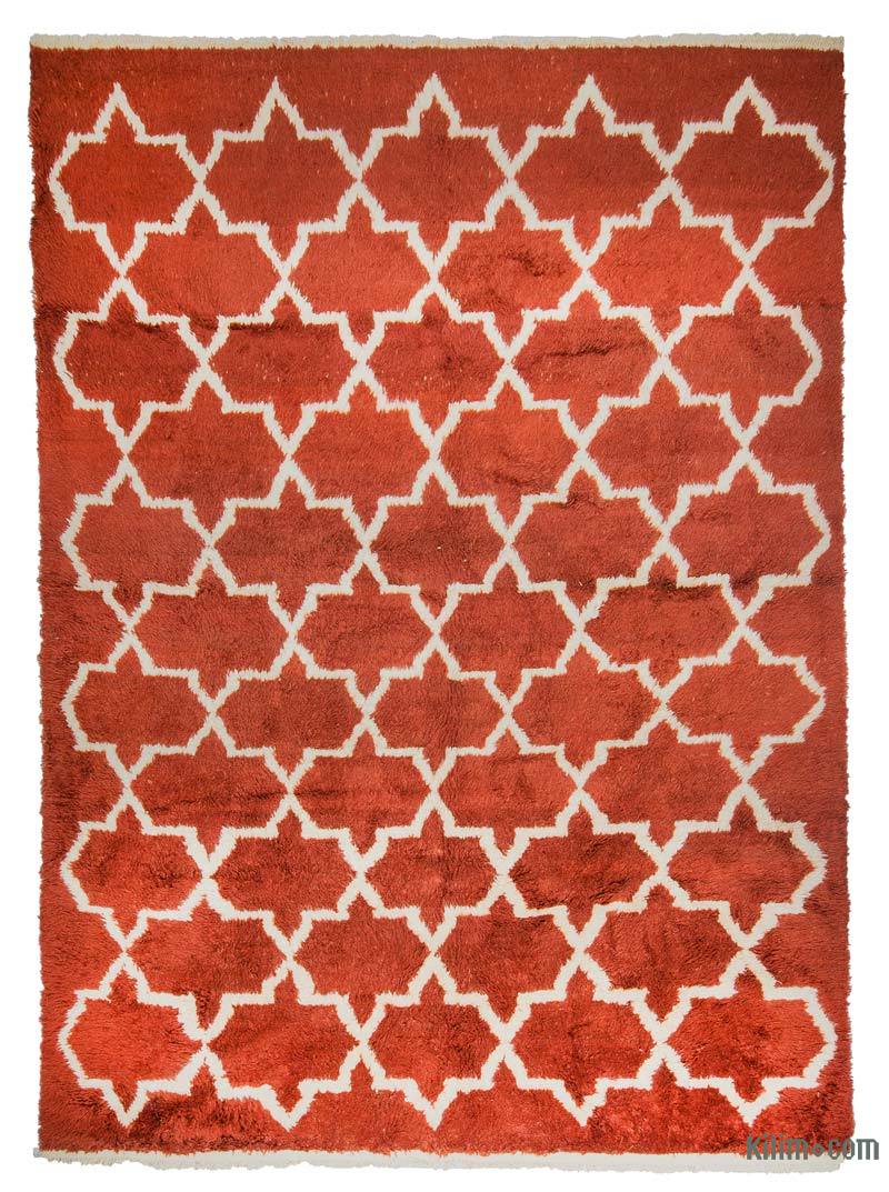 Kırmızı, Bej Fas Stili El Dokuma Tülü - 263 cm x 360 cm - K0033191