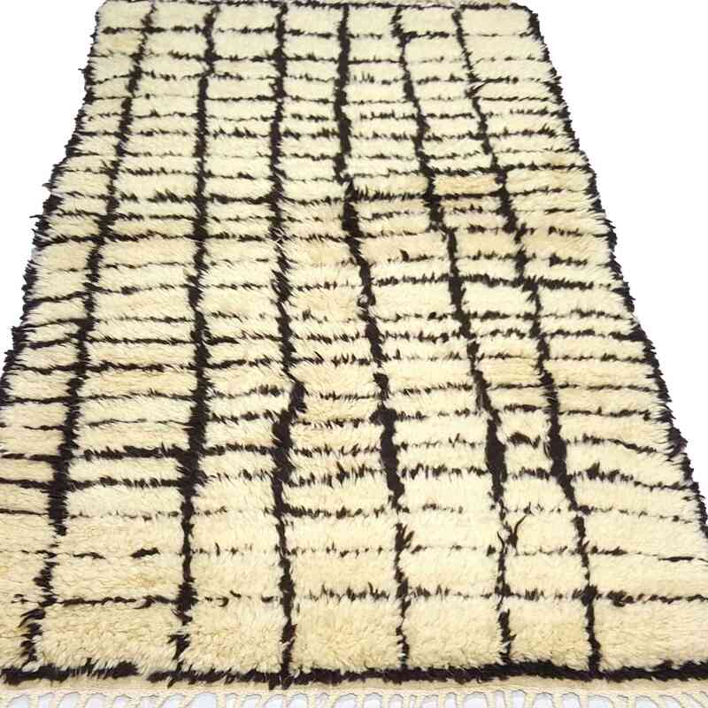 Beige, Brown New Moroccan Style Hand-Knotted Tulu Rug - 3' 3" x 5' 8" (39" x 68") - K0033194
