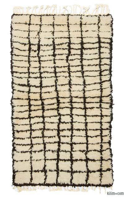 Bej, Kahverengi Yeni Fas Stili El Dokuma Tulu - 100 cm x 172 cm