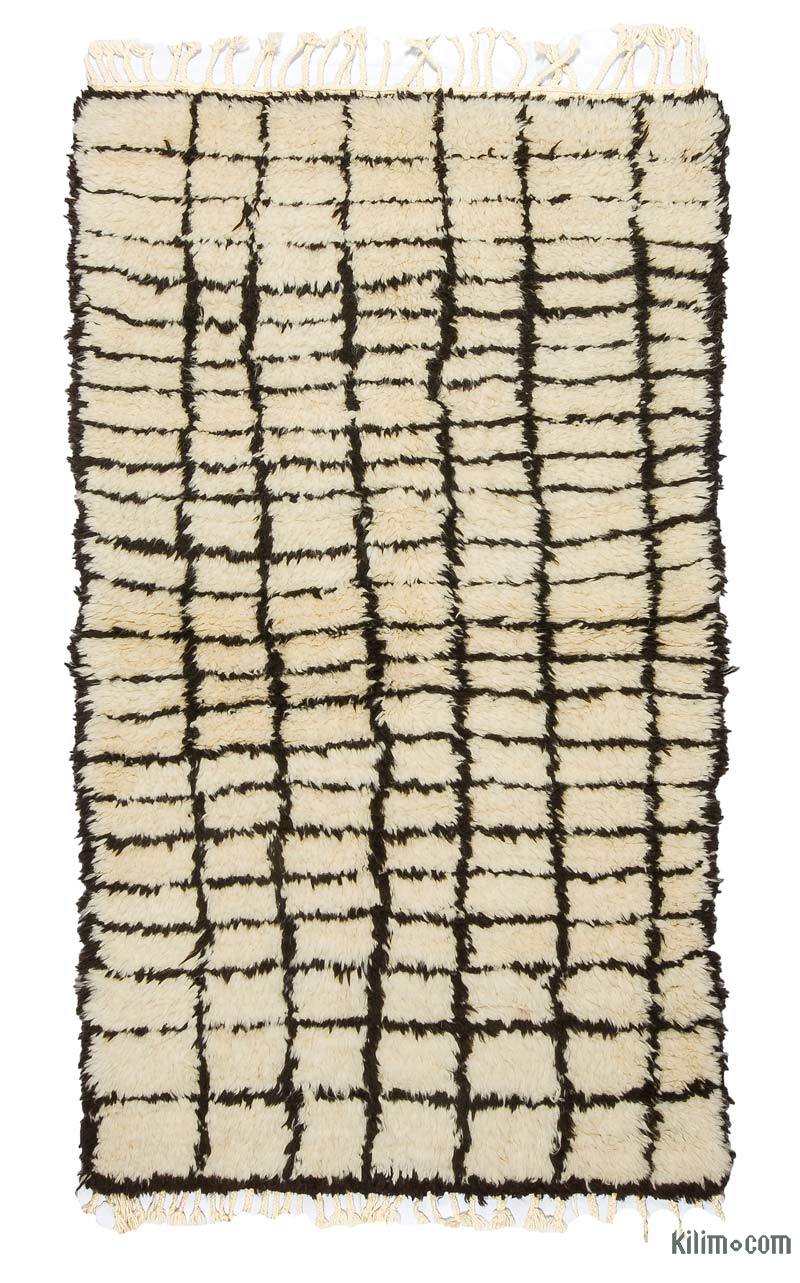 Beige, Brown New Moroccan Style Hand-Knotted Tulu Rug - 3' 3" x 5' 8" (39" x 68") - K0033194