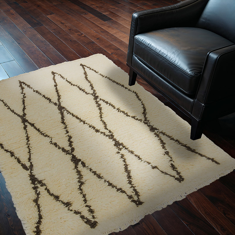 Beige, Brown New Moroccan Style Hand-Knotted Tulu Rug - 3' 10" x 4' 9" (46" x 57") - K0033195