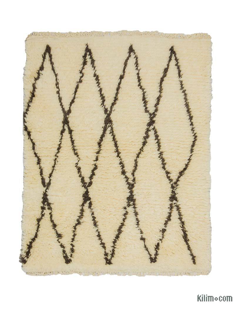 Beige, Brown New Moroccan Style Hand-Knotted Tulu Rug - 3' 10" x 4' 9" (46" x 57") - K0033195