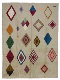 Beige, Multicolor New Moroccan Style Hand-Knotted Tulu Rug - 8' 11" x 12' 1" (107" x 145")