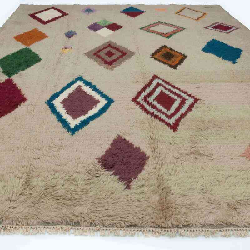 Bej, Çok Renkli Yeni Fas Stili El Dokuma Tulu - 272 cm x 368 cm - K0033198