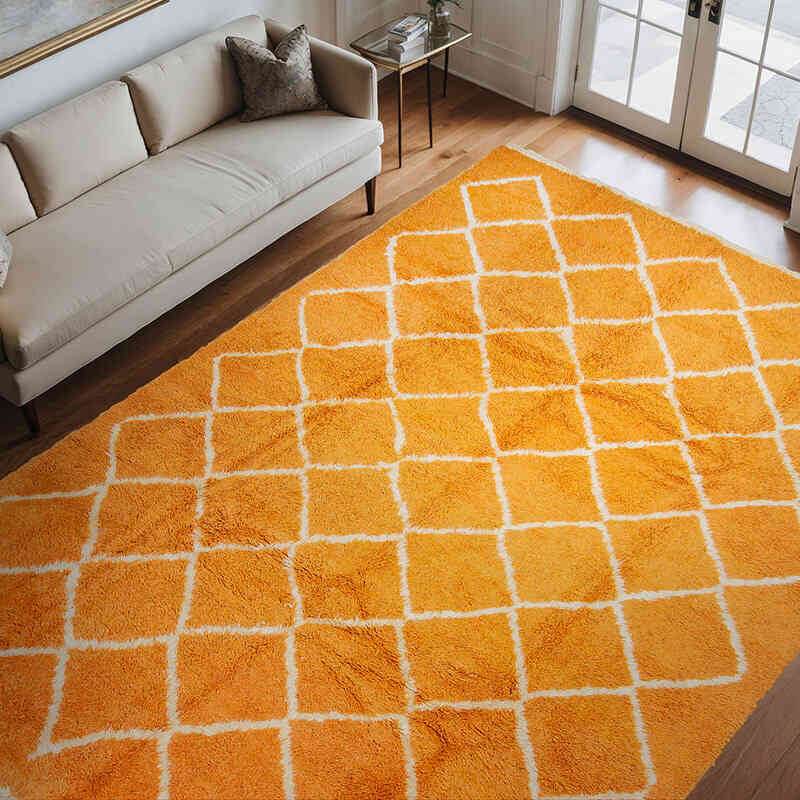 Sarı Yeni Fas Stili El Dokuma Tulu - 258 cm x 357 cm - K0033201