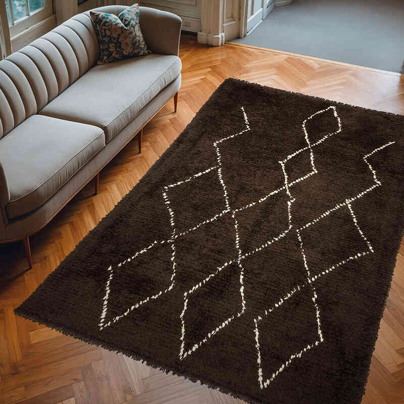 Marrón Alfombra "Tulu" de estilo marroquí anudada a mano - 194 cm x 286 cm - K0033203