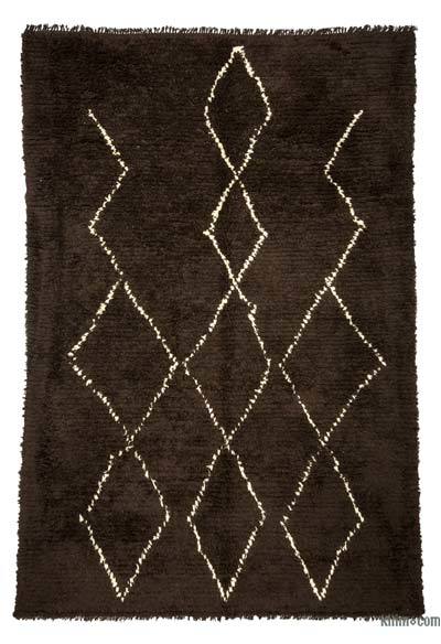 棕色摩洛哥风格手工打结的图卢地毯-6'4“ x 9'5”（76英寸x 113英寸）