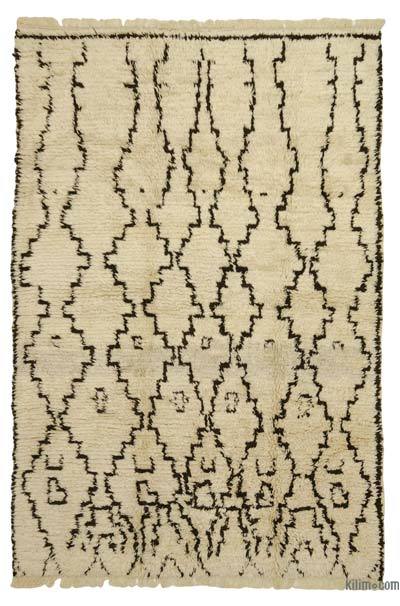Bej, Kahverengi Fas Stili El Dokuma Tülü - 185 cm x 280 cm