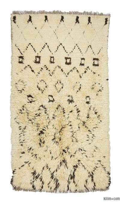 Bej, Kahverengi Fas Stili El Dokuma Tülü - 122 cm x 220 cm