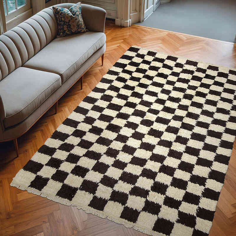Brown, Beige New Turkish Tulu Rug - 6' 9" x 9' 5" (81" x 113") - K0033220