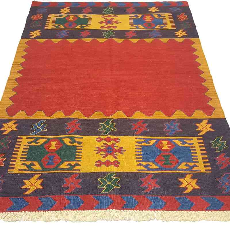 Kırmızı, Çok Renkli Yeni El Dokuma Kilim - K0033229