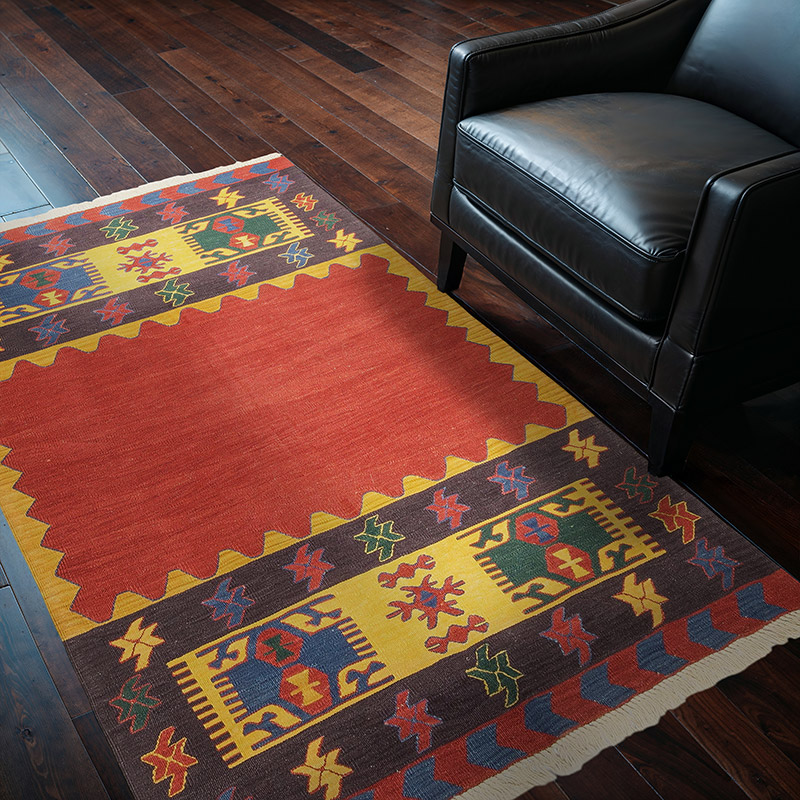 Kırmızı, Çok Renkli Yeni El Dokuma Kilim - K0033229