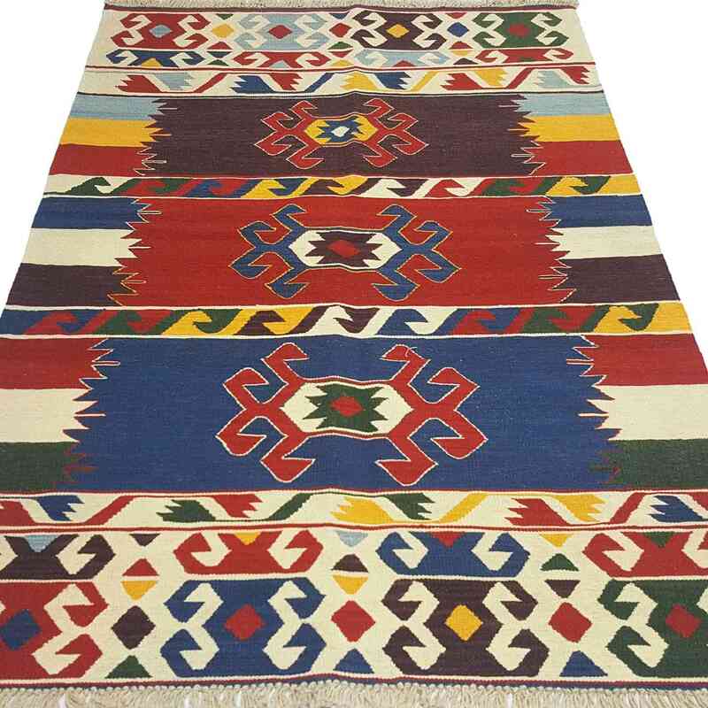 Çok Renkli Yeni Kök Boya El Dokuma Kilim - 125 cm x 197 cm - K0033237