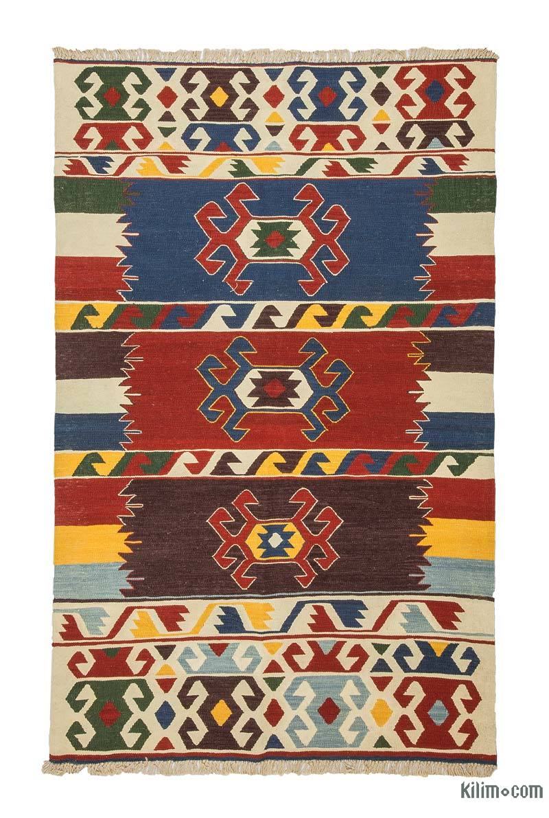 Çok Renkli Yeni Kök Boya El Dokuma Kilim - 125 cm x 197 cm - K0033237