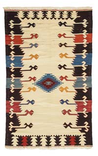 Beige, Multicolor Nueva Alfombra Turca Kilim - 127 cm x 205 cm