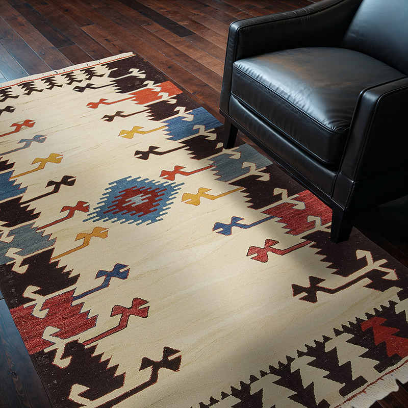 Beige, Multicolor New Handwoven Turkish Kilim Rug - 4' 2" x 6' 9" (50" x 81") - K0033244