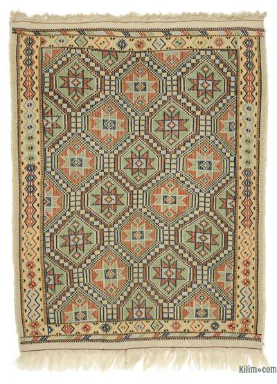 Bej Vintage Konya Cicim Kilim - 128 cm x 168 cm