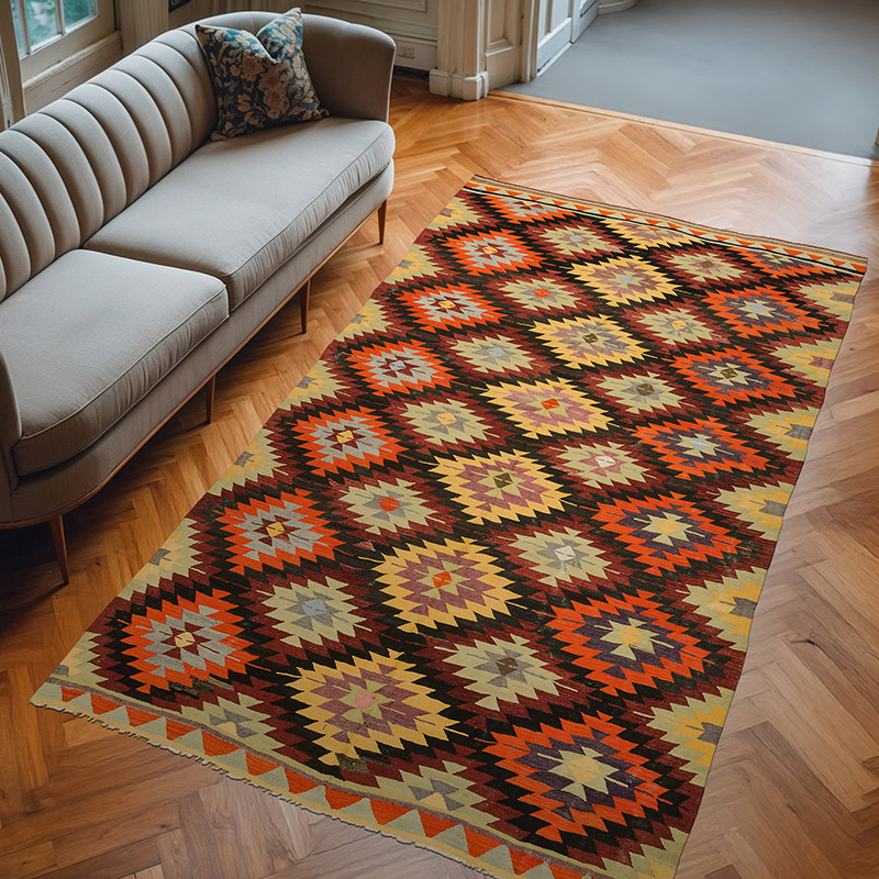 Multicolor Vintage Afyon Kilim Rug - 5' 11" x 10' 6" (71" x 126") - K0033612