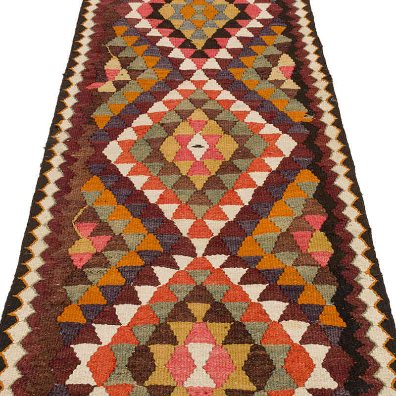 Çok Renkli Vintage Anadolu Kilim Yolluk - 90 cm x 373 cm - K0033756