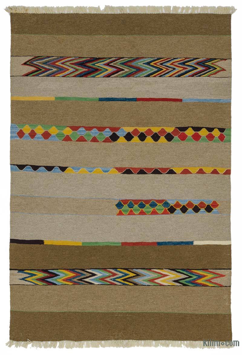 Beige, Brown New Handwoven Turkish Kilim Rug - 4' 1" x 6' 1" (49" x 73") - K0033782